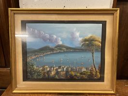Tableau vintage encadré - Vue de la baie, décor automne