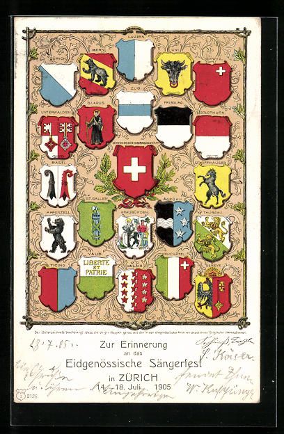 Ansichtskarten: Zürich, Wappen aller Schweizer Kantone, – Gebraucht aus Berlin von bartko-reher