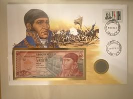 Banknotenbrief mit Münze Mexico