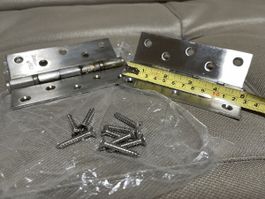 2x Stainless Steel Door Hinges + Screws
