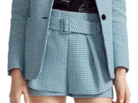 Maje Shorts blau schwarz kariert 36 Skort Baumwolle