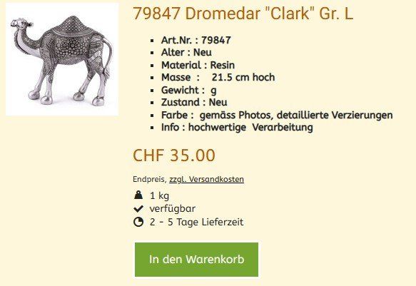 Statuette: Afrika Figur 79847 Dromedar , NEU – Nuovo e nell'imballaggio originale da Hagenbuch ZH venduto da cougar1 1