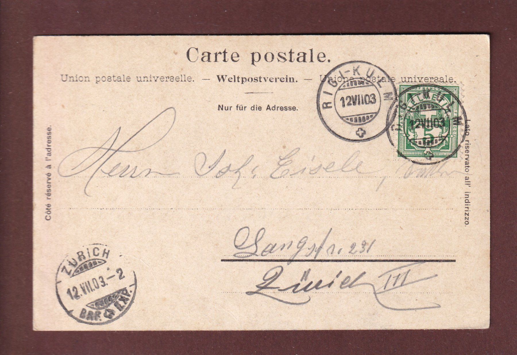 Cartoline postali: RIGI-KULM - Kühe - Leute - 1903 – Usato da Pully venduto da nicecards 1