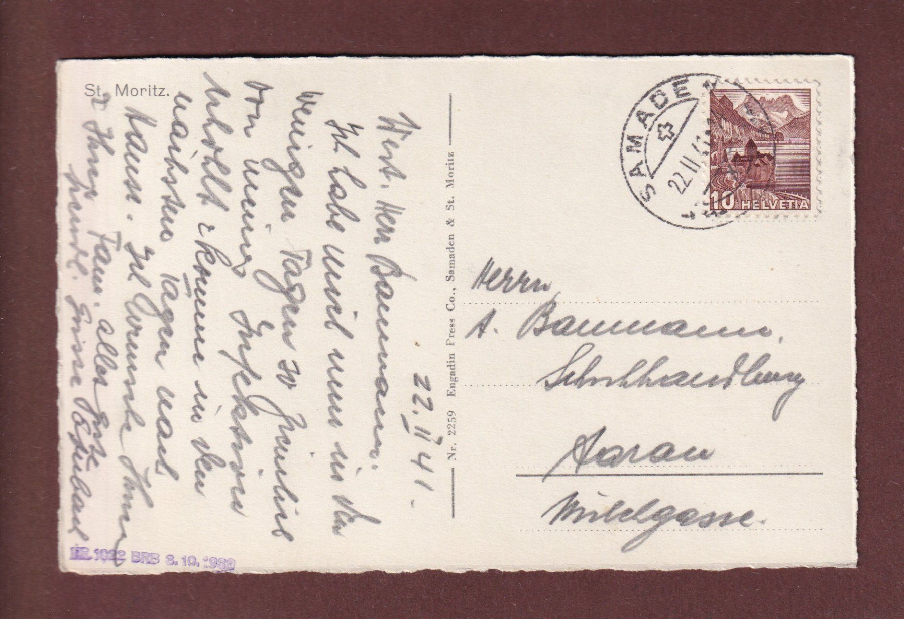 Cartoline postali: ST. MORITZ - 1941 – Usato da Pully venduto da nicecards-shop 1