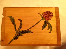Alte Holzschatulle, bemalte Blumen, Vintage