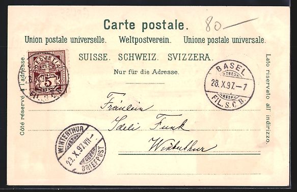 Cartoline postali: Litho Basel, Jacob-Denkmal, St. Johann T – Usato da Berlin venduto da bartko-reher 1