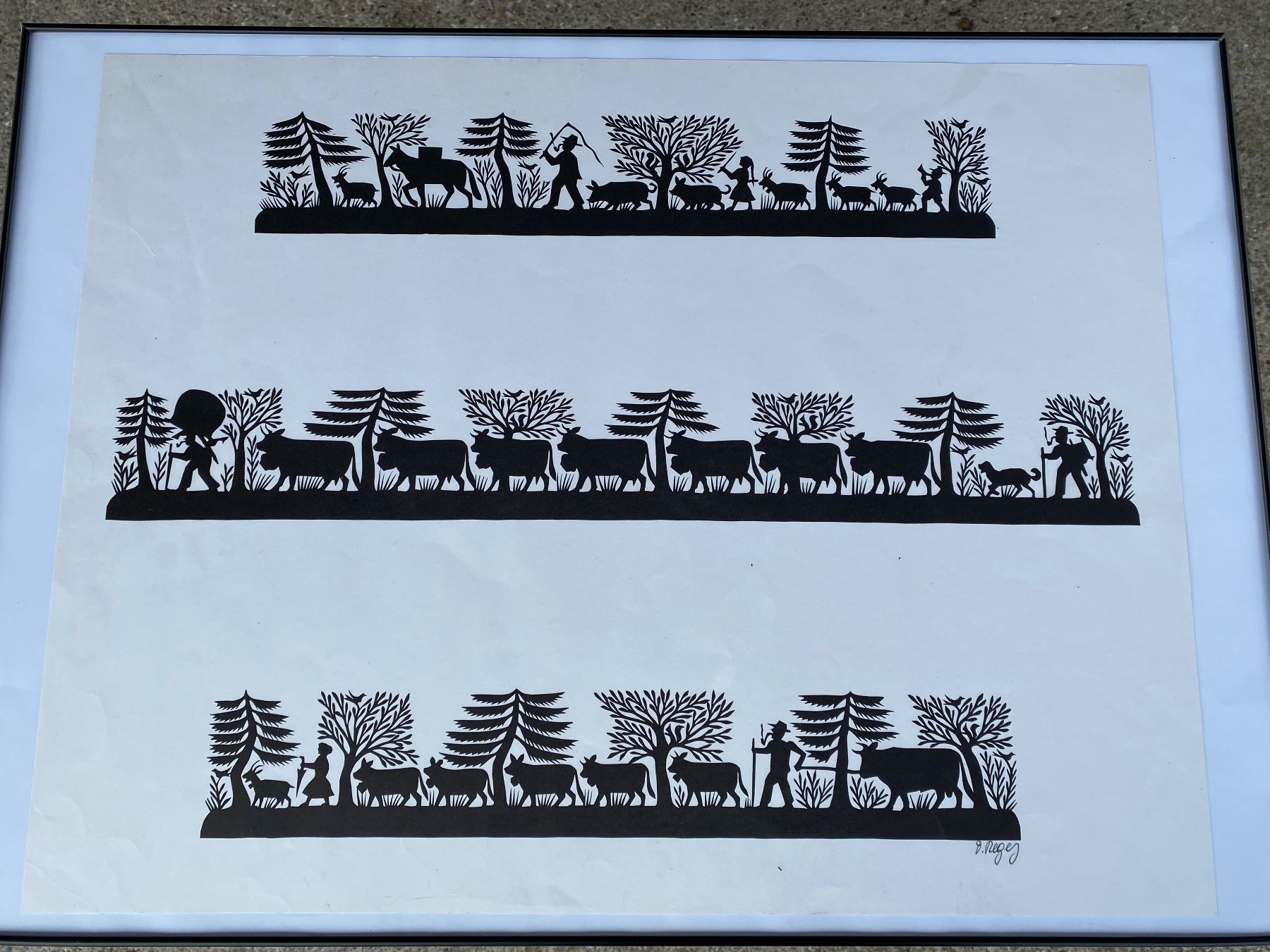 Campanacci mucche: schöne Scherenschnitt Lithographie von David Regez – Usato da Feldbach venduto da Fea1 5