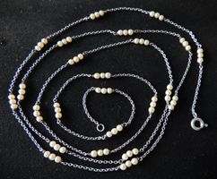 Silber 800 Anker Halskette mit Imitatperlen 80 cm