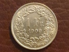 1 Franken 1909 ss-vz! Silber