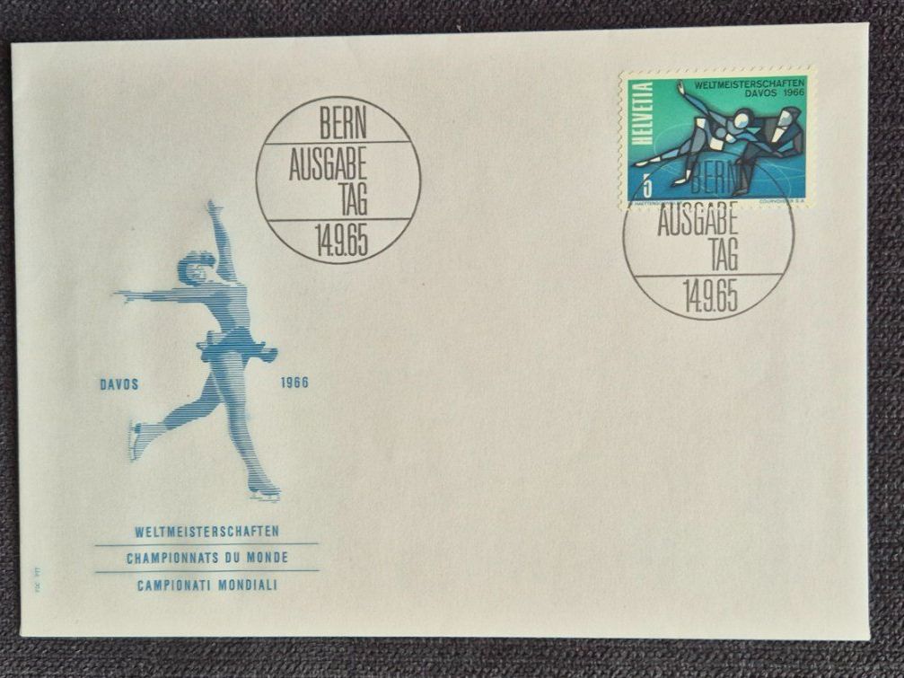 Tutti i francobolli: 3x FDC Eiskunstlauf Weltmeisterschaften Davos 1966 14.9.65 – Usato da Horw venduto da mi.ba 2