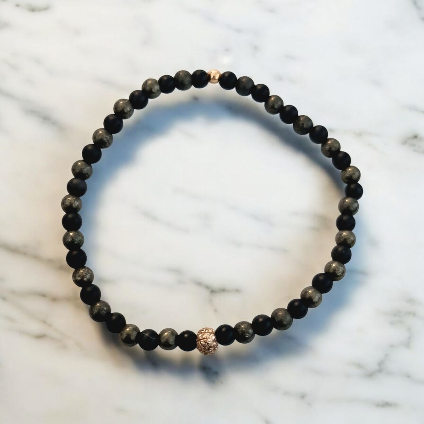 Bracciali & Braccialetti: Armband Schwarzer Turmalin,  Pyrit, Goldbronze – Nuovo e nell'imballaggio originale da Aarau venduto da Schmuckhoehle_MD 6