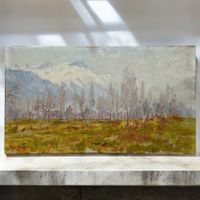 PAUL EMERY paysage montagne enneigée à l'huile sur carton
