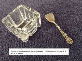 Antikes SALZ-GEFÄSS mit Silverplated Löffelchen