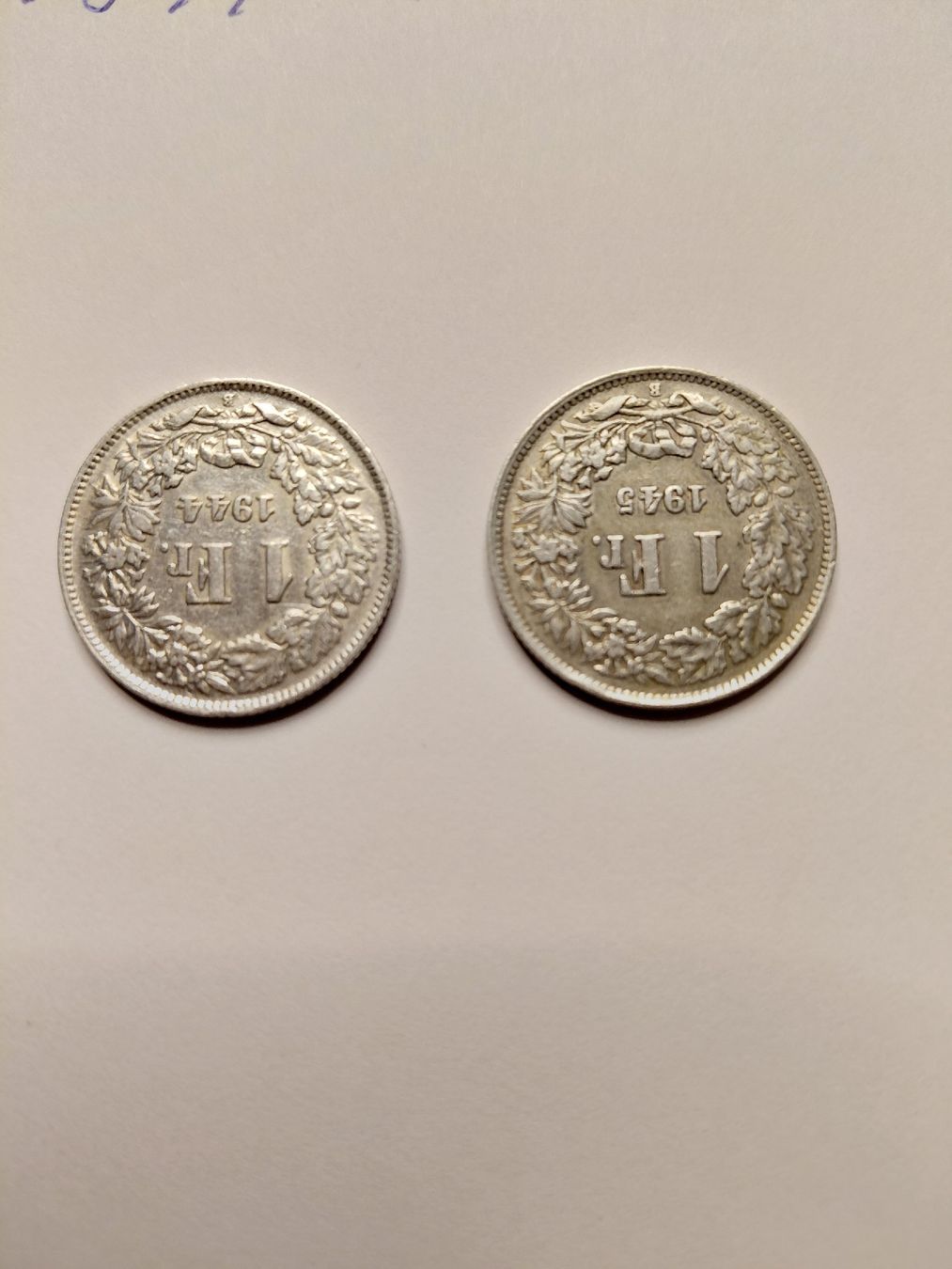 Alle Münzen: 2x 1 Franken 1944 + 1945 silber – Gebraucht aus Bonaduz von topolino052 2
