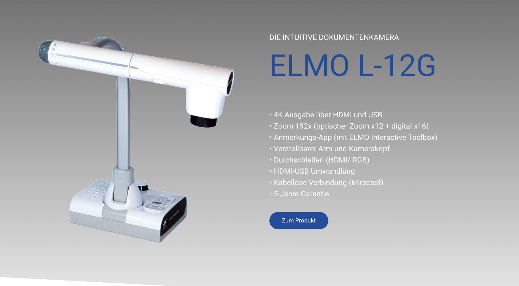 Elmo Fotocamera: ELMO L-12G - Profi Visaulizer - 4K - USB-C – Usato da Emmen venduto da Highlife_Technik
