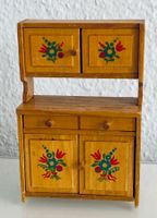 Vintage Küchenschrank & Uhr für Puppenstube, Holz, bemalt