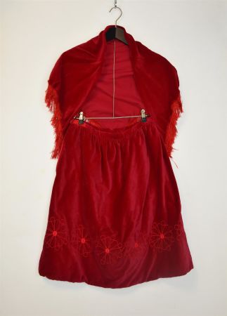 Vintage Schlager Kostüm Samt Set ( Rock & Umschlagtuch) rot