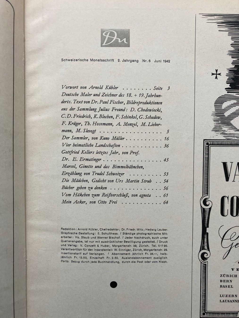 Riviste & Magazine: Du Kulturmagazin Nummer 16  Juni 1942 – Usato da Mirchel venduto da buecher_wurm 2