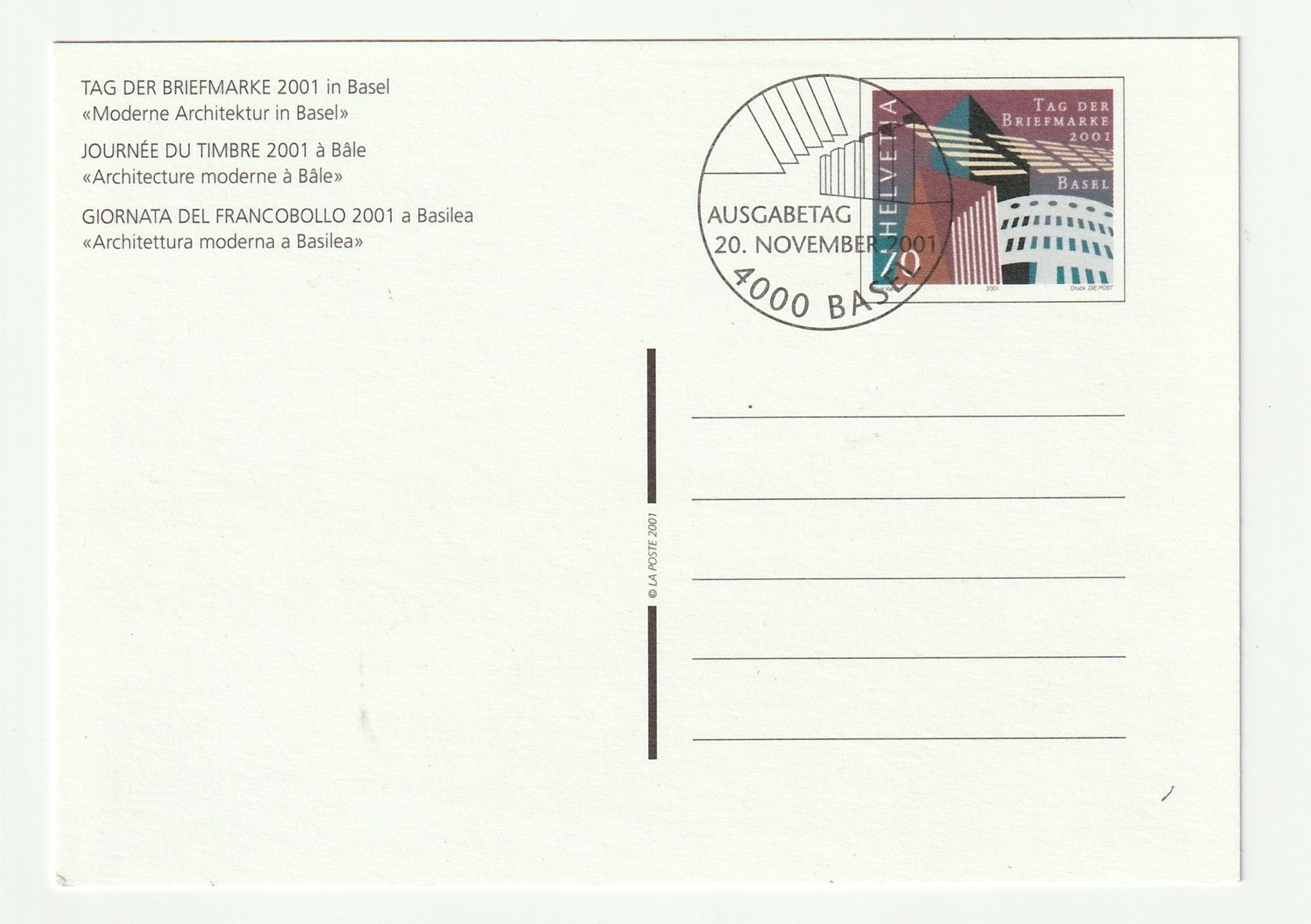 Alle Briefmarken: Ansichtskarte Tag der Briefmarke 2001 Basel Architektur – Gebraucht aus St. Gallen von Ricardo_Deals 1