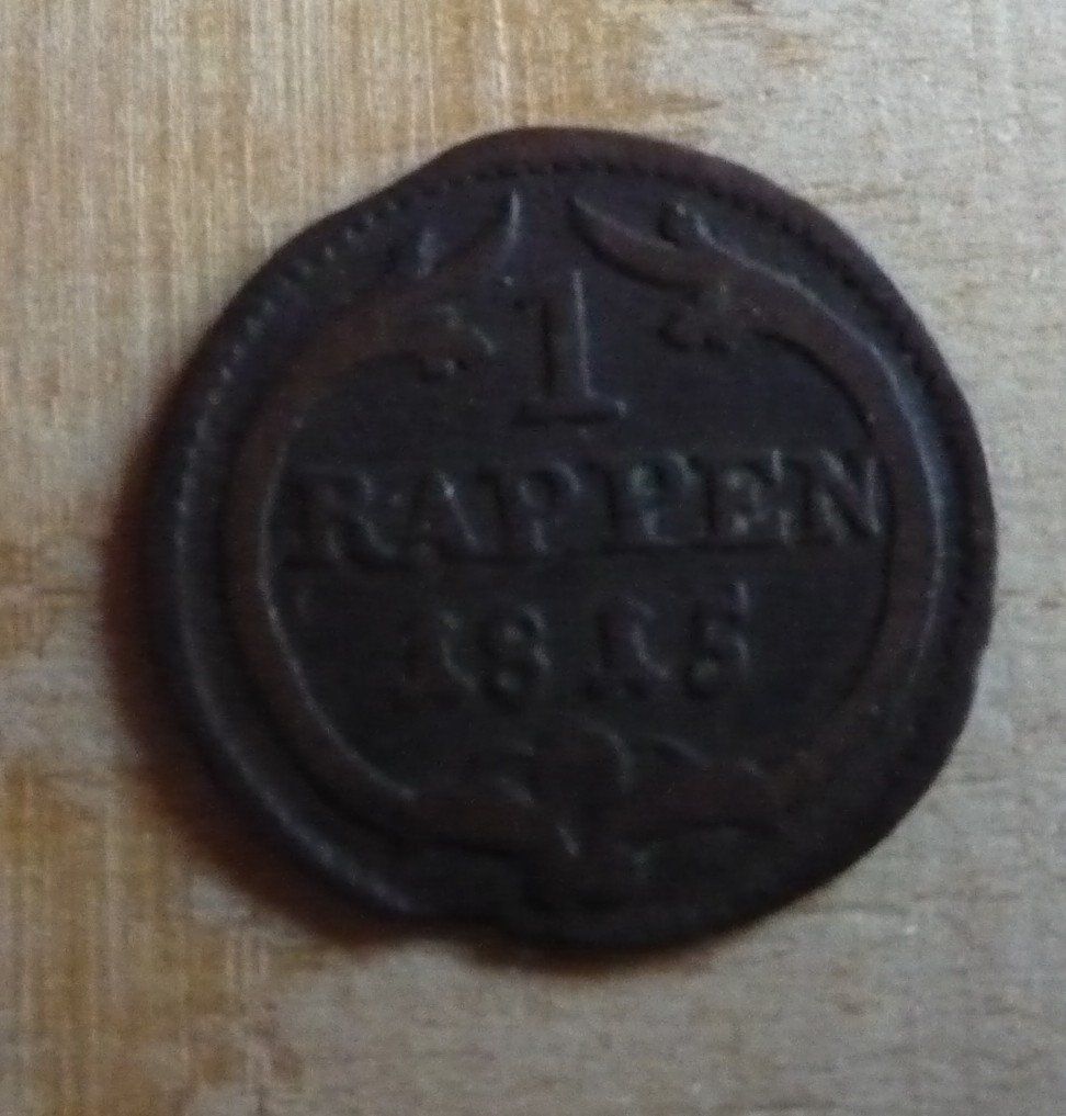 Alle Münzen: 1 Rappen Schwyz, 1815 – Gebraucht aus Rieden SG von Sammelfreund 1