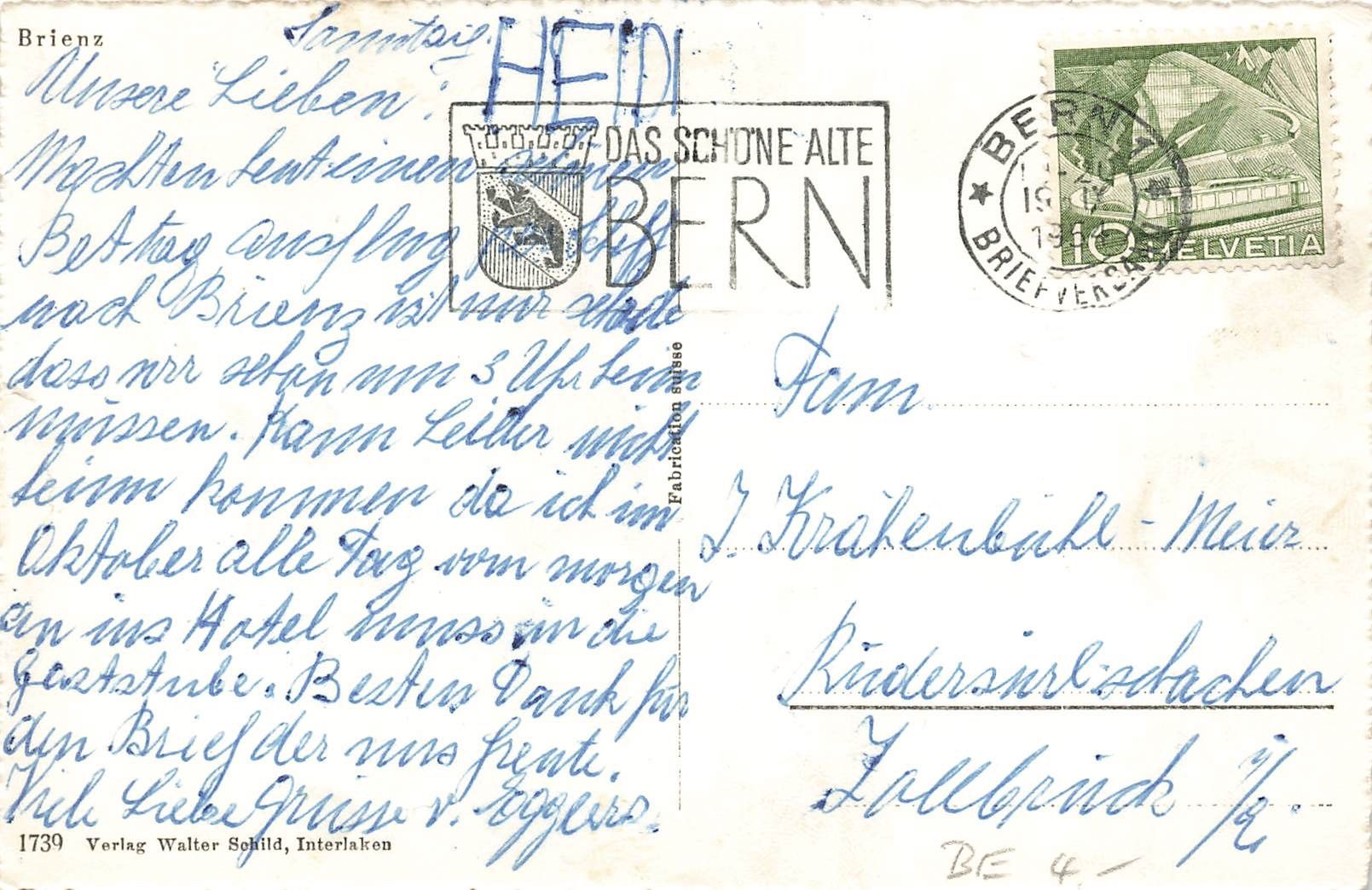 Cartoline postali: Brienz BE – Usato da Biasca venduto da Blenio71 1