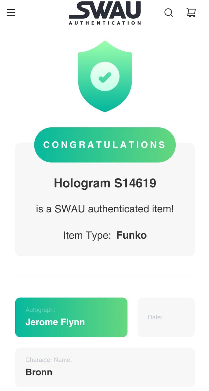 Funko Statuette: Funko Pop! GoT - Bronn #39 Signed and Authenticated – Nuovo e nell'imballaggio originale da Obfelden venduto da RCO85 7