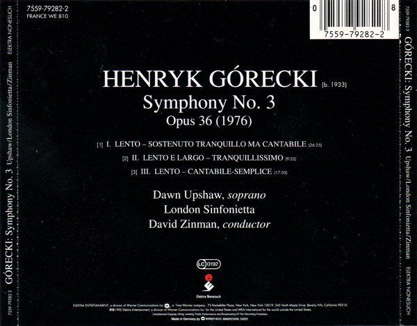 CD: Henryk Gorecki SYMPHONY David Zinman Klassik Contemporary CD – Usato da Kandergrund venduto da Sososo 1