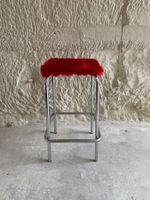 Roter Vintage Moumoute Plüschhocker aus Frankreich