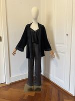 Cosy Black Etam Pajama Set: Top, Pants, Robe - Size M