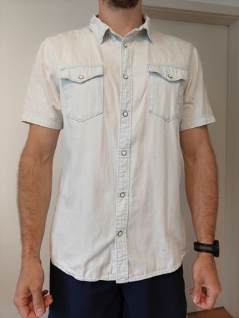 Herren Kurzarm Jeanshemd hellblau in gutem Zustand