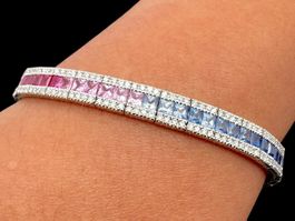 Rainbow Saphire 5.8c Tennis Armband 18k WG 16.8cm *S1406