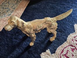 Dekofigur Hund goldfarben Metall antik Stil