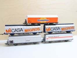 ROCO 5 x SBB MIGROS & Co Güterwagen H0 - Modern