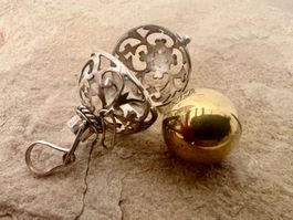 Engelsrufer Klangkugel 925 Silber vergoldet mit Bergkristall