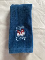 Blue Hand Towel with Embroidered Snowmen, keep cozy, 26x42cm