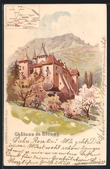 Cartoline postali: Litho Blonay, Le Château, Landkarte mit – Usato da Berlin venduto da bartko-reher