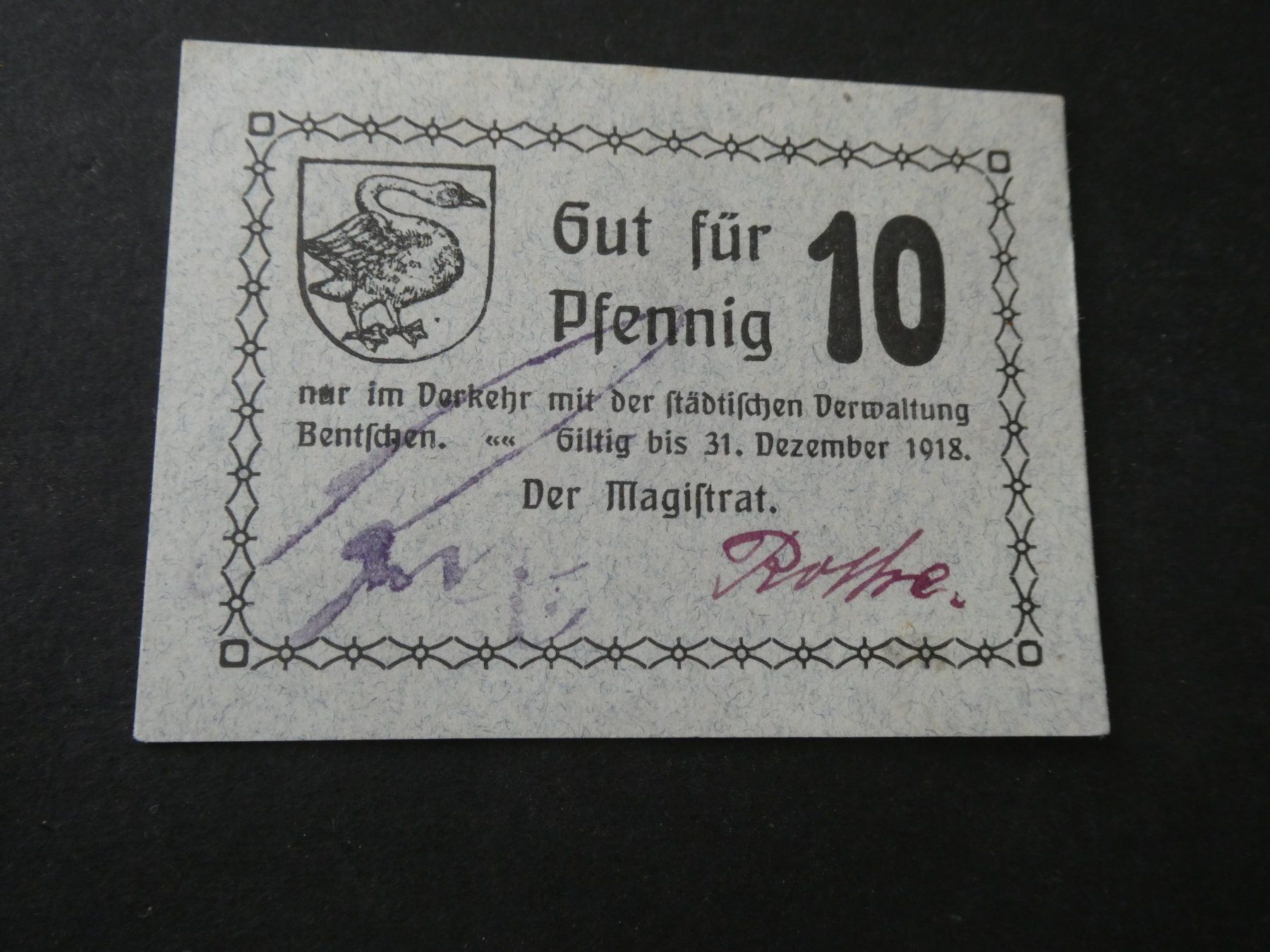 Banknoten: Dt. Reich,  Bentschen - Notgeldschein – Gebraucht aus Hinterforst von Rohusri