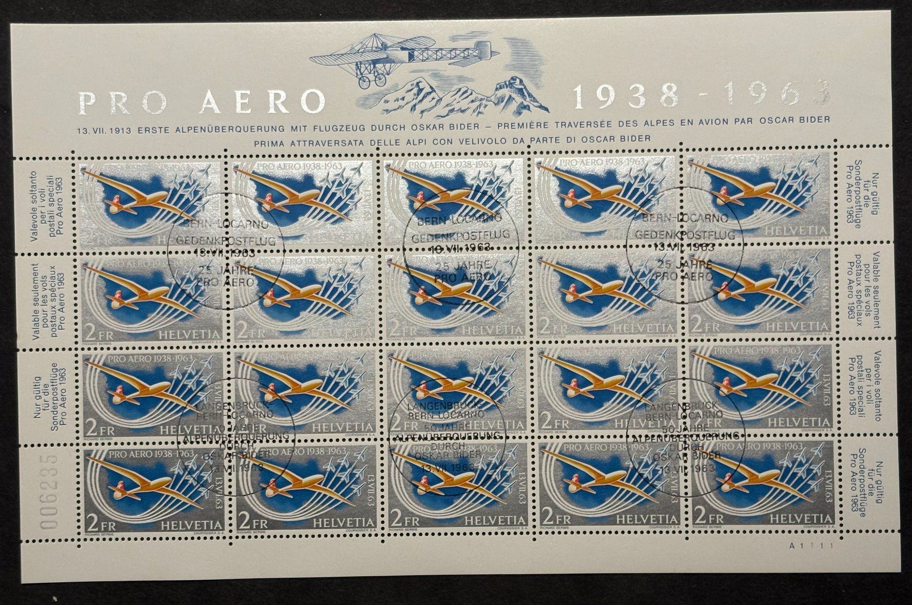 Alle Briefmarken: PRO AERO 25ER BLOCK – Gebraucht aus Ostermundigen von Heavenmaus75