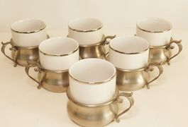 Vintage Espresso-Set (6 Stk.) Zinn 95% & Porzellan Italien
