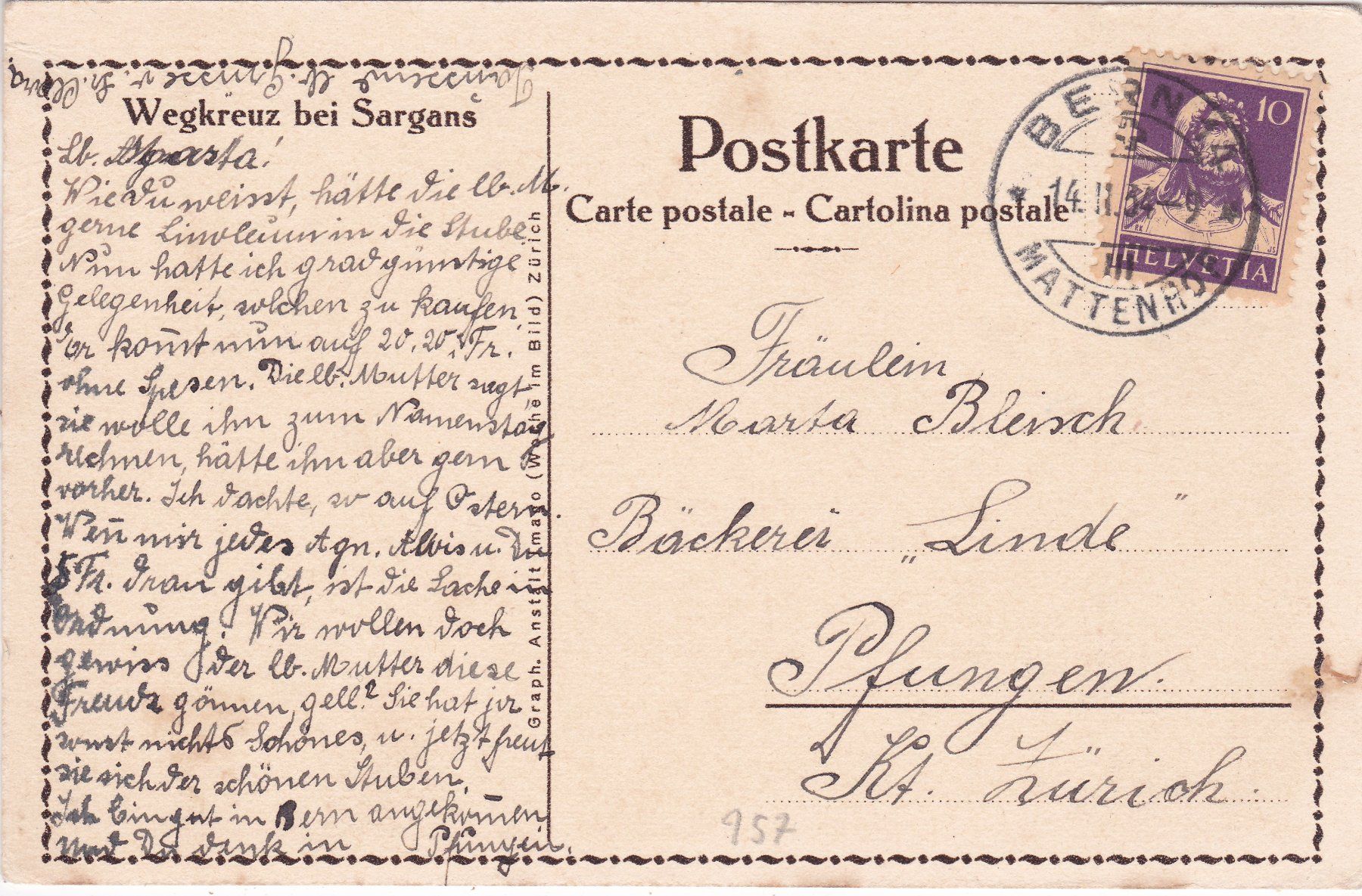 Cartoline postali: Wegkreuz bei Sargans 1934 – Usato da Herisau venduto da Lisegrat2008 1