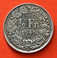50 Rappen oder 1/2 Fr.1945 B Silber  Abart Stempel gebrochen
