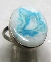 Ring mit blauweissem Druse Stein Silber 925 Grösse 59