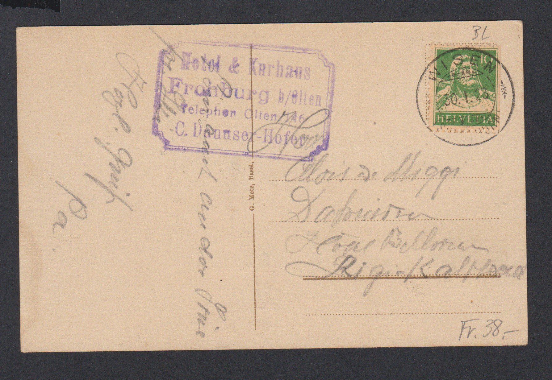Cartoline postali: Läufelfingen  BL   :   alte Ansichtskarte von 1923 – Usato da Vitznau venduto da Ropaku 3