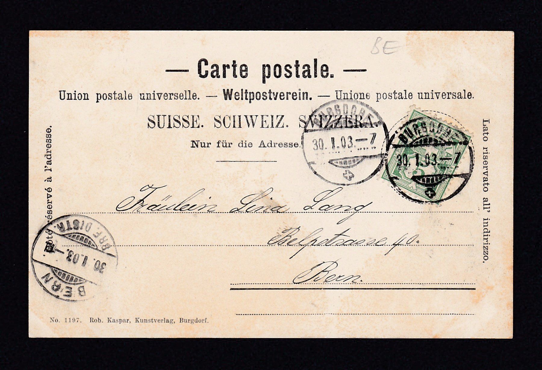 Cartoline postali: BURGDORF 1903 – Usato da Reiden venduto da cinfis 1