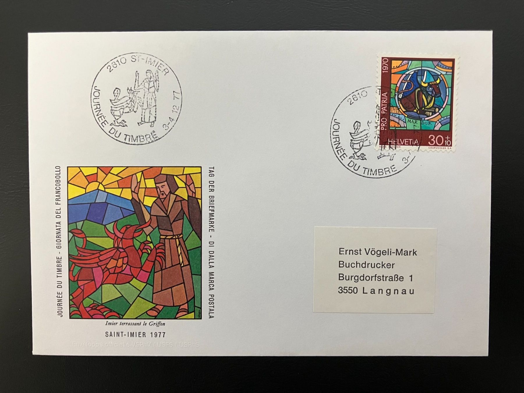 Tutti i francobolli: Couvert Tag der Briefmarke 1977 St. Imier – Usato da Solothurn venduto da Tomtom2910