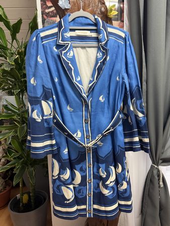 Zimmermann High Tide Shirt Dress (Blue Sailboat Print)