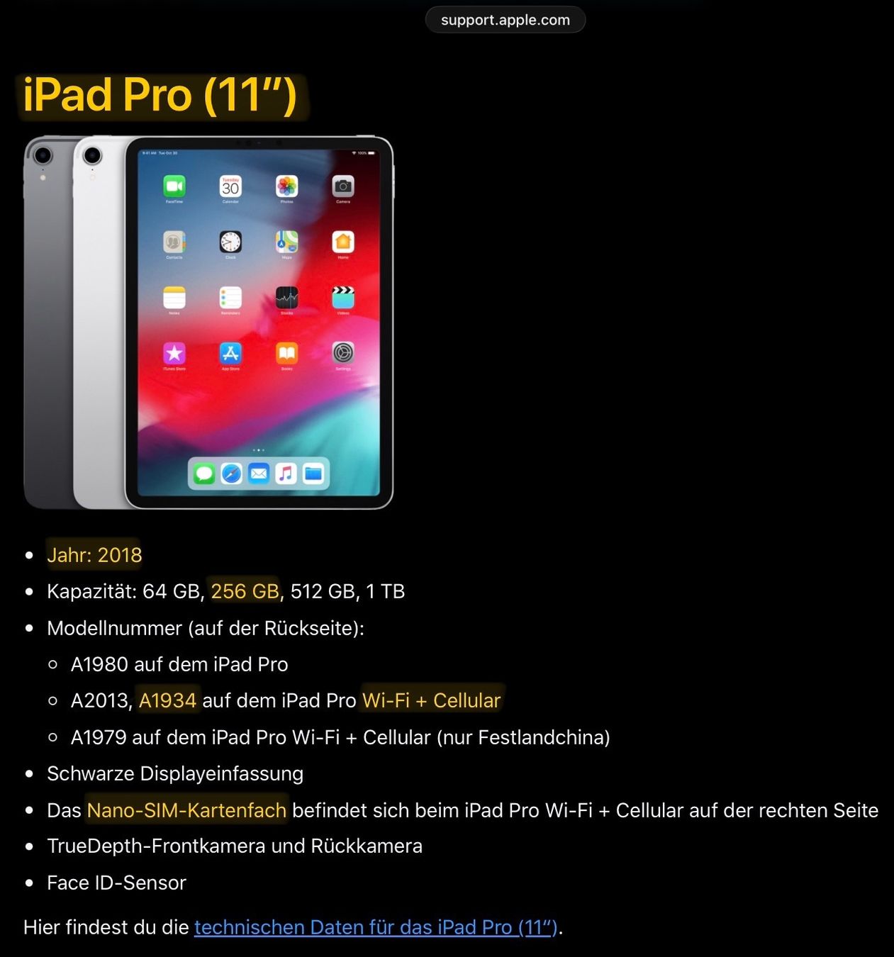 Apple Tablet PC: iPad Pro 11" (2018) (WiFi + Cellular) – Usato da Buchs AG venduto da onoma 5