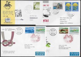 Japan ab 1957 vier Luftpost Belege Ausland Flüge Top ab 1.-