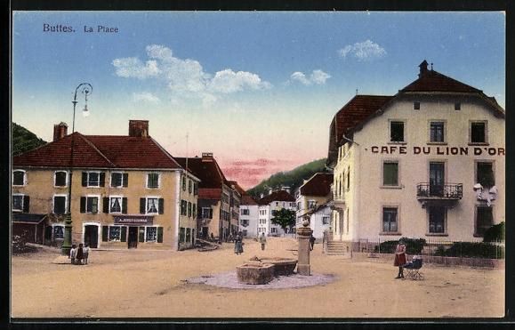 Cartoline postali: AK Buttes, La Place, Cafe du Lion d'Or – Usato da Berlin venduto da bartko-reher