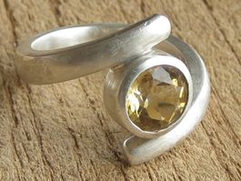 aussergewöhnlicher Vintage Ring Silber 925 Citrin / Gr. 58